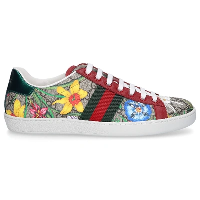 Shop Gucci Low-top Sneakers Supreme Gg Flora In Beige
