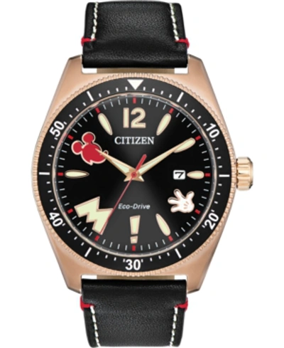 Citizen Disney By  Mickey Mouse Classic Black Leather Strap Watch 43mm In Black