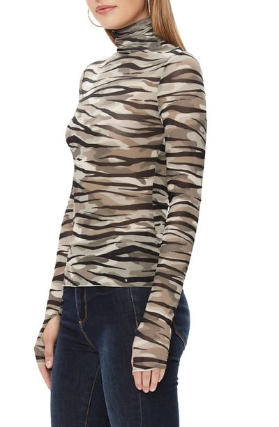 Shop Afrm Zadie Semi Sheer Turtleneck In Zebra Camo