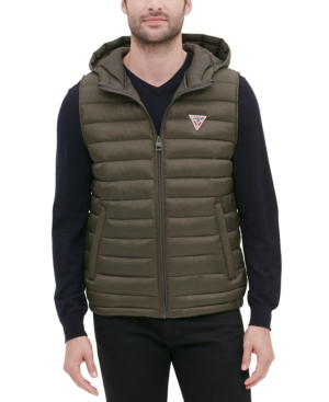Guess Men's Channel Quilt Puffer Vest Jacket In Olive | ModeSens