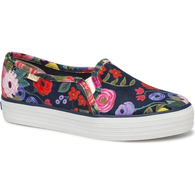 Shop Keds X Rifle Paper Co. Triple Decker Juliet Velvet In Blue Multi