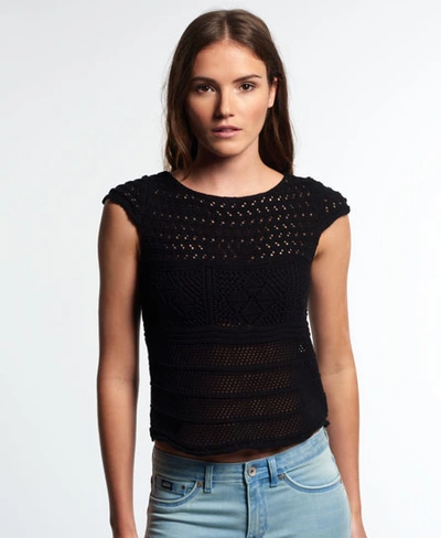 Shop Superdry Alexis Crochet Knit Top In Black
