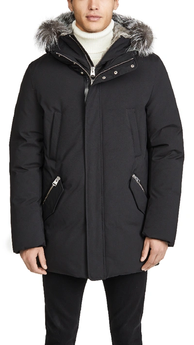 Shop Mackage Down Coat With Removable Hooded Bib & Silverfox Fur In Black/silver