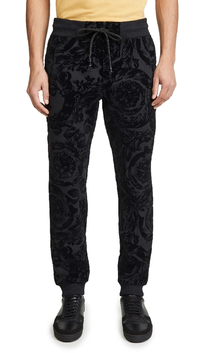 Shop Versace Jeans Couture Flocked Paisley Track Pants In Black