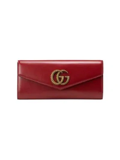 Shop Gucci Broadway Leather Clutch With Double G In Cherry Red