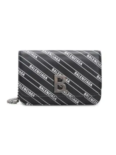 Shop Balenciaga B Leather Wallet-on-chain In Black White