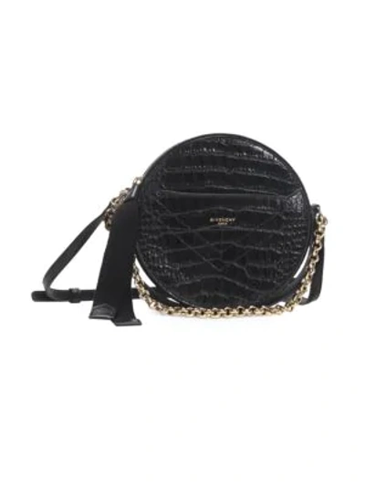 Shop Givenchy Eden Croc-embossed Leather Circle Crossbody Bag In Black