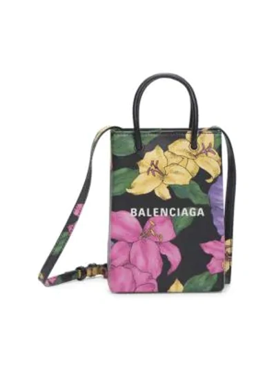 Shop Balenciaga Women's Floral Leather Phone Case In Rainbow
