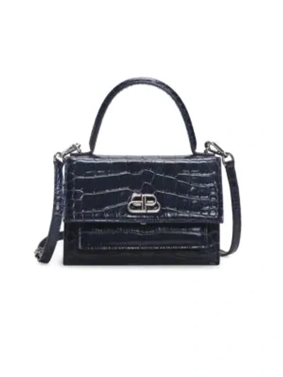 Shop Balenciaga Extra-small Sharp Croc-embossed Leather Top Handle Satchel In Navy