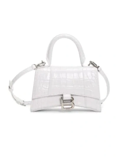 Shop Balenciaga Extra-small Hourglass Croc-embossed Leather Top Handle Bag In White