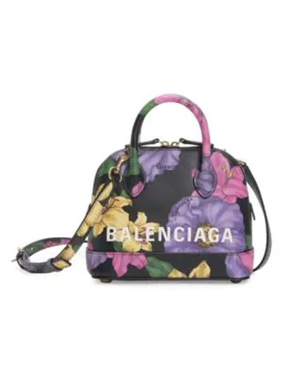 Shop Balenciaga Women's Extra Extra-small Ville Floral Leather Top Handle Bag In Black
