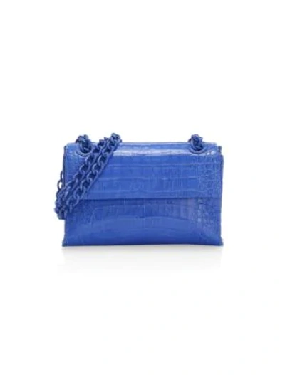 Shop Nancy Gonzalez Mini Madison Crocodile Shoulder Bag In Ocean Blue