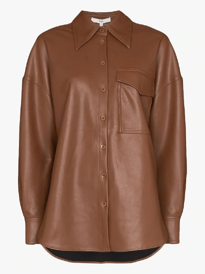 Shop Tibi Utility Pocket Faux Leather Shirt In Brown