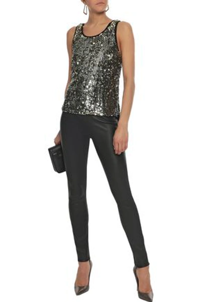 Shop Alice And Olivia Emmett Sequined Crepe De Chine Tank In Silver