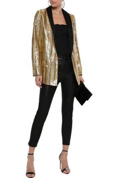 Shop Alice And Olivia Jace Oversized Striped Sequined Cotton Blazer In Gold