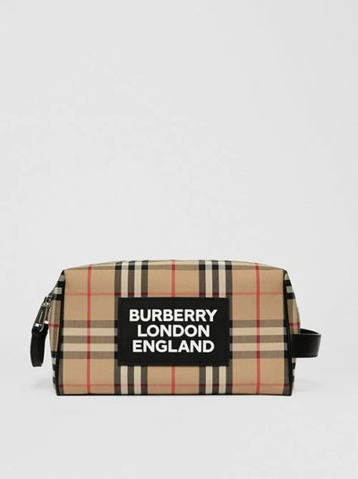 Shop Burberry Logo Appliqué Vintage Check Travel Pouch In Archive Beige