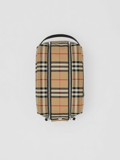 Shop Burberry Logo Appliqué Vintage Check Travel Pouch In Archive Beige