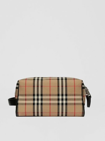 Shop Burberry Logo Appliqué Vintage Check Travel Pouch In Archive Beige