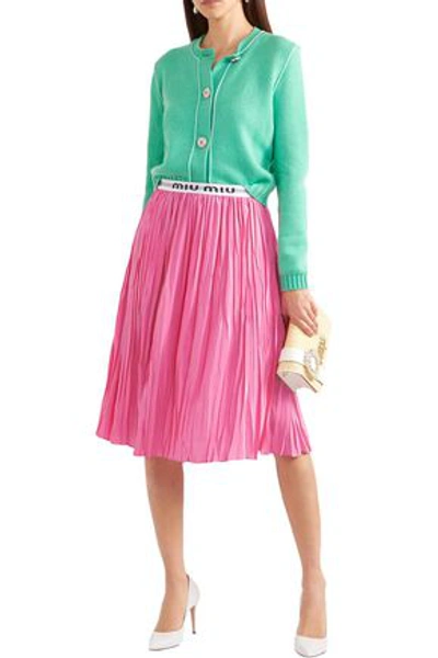 Shop Miu Miu Woman Plissé Silk Crepe De Chine Skirt Pink