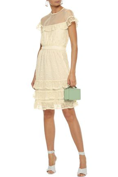 Shop Red Valentino Tiered Tulle-paneled Point D'esprit Dress In Ecru