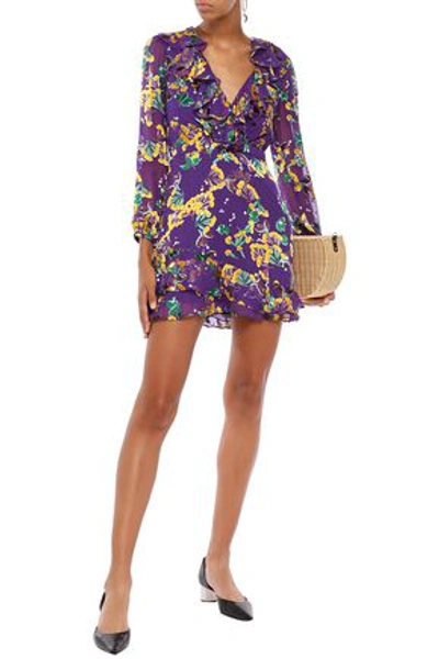Shop Saloni Jodie Floral-print Devoré-chiffon Mini Dress In Purple