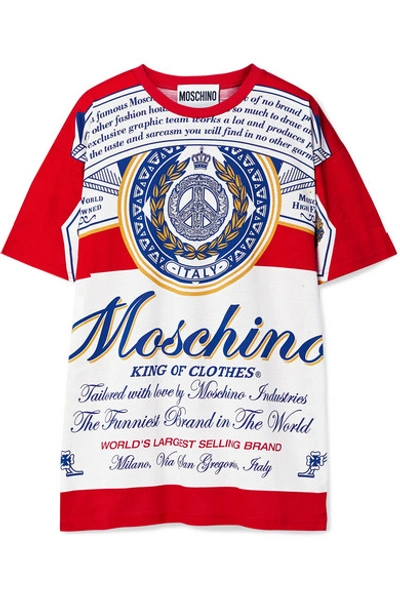 Shop Moschino Budweiser Oversized Printed Cotton-jersey T-shirt In Red