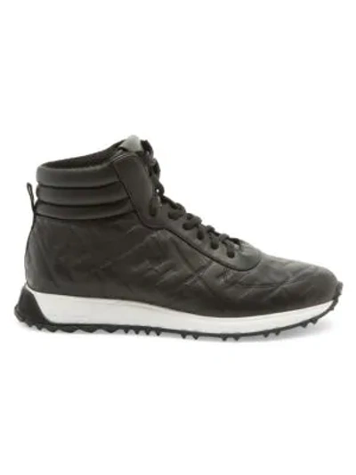 Shop Fendi Ff Logo Leather High-top Trainers In Black