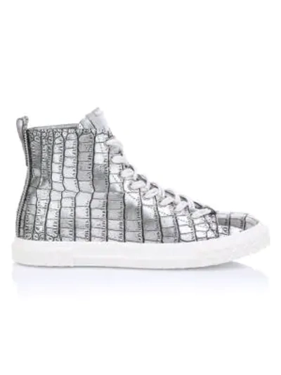 Shop Giuseppe Zanotti Crocodile-embossed Leather High-top Sneakers In Silver