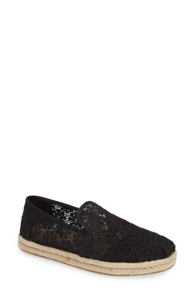 Shop Toms Deconstructed Alpargata Slip-on In Black Floral Lace Fabric