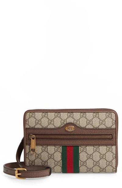 Shop Gucci Ophidia Gg Supreme Canvas Crossbody Bag In Beige Ebony/ Acero/ Vert Red