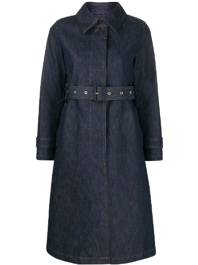Shop Mackintosh Roslin Single Breasted Trench Coat In Blue