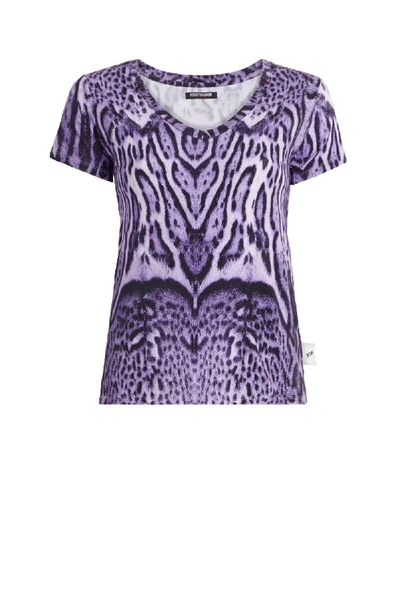 Shop Roberto Cavalli Ocelot Summer Print T-shirt In Purple