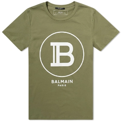 Shop Balmain Flocked B Circle Logo Tee In Green