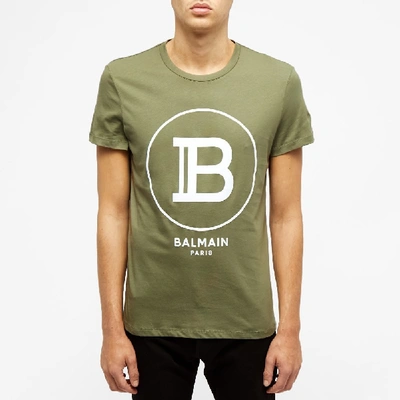 Shop Balmain Flocked B Circle Logo Tee In Green