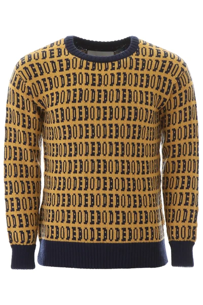 Shop Bode Logo Pullover In Blue,yellow