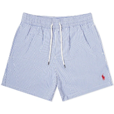 Shop Polo Ralph Lauren Striped Traveller Swim Short In Blue