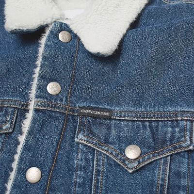 Shop Calvin Klein Sherpa Lined Denim Jacket In Blue