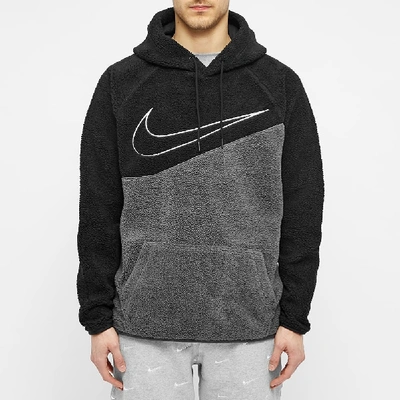 Shop Nike Sherpa Swoosh Popover Hoody In Black