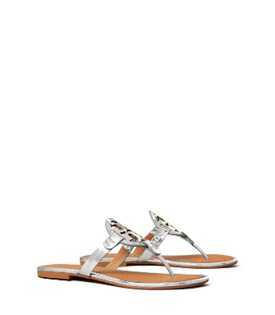 Shop Tory Burch Miller Sandal, Metallic Leather In Silver/tan