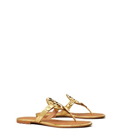 Shop Tory Burch Miller Sandal, Metallic Leather In Gold/tan