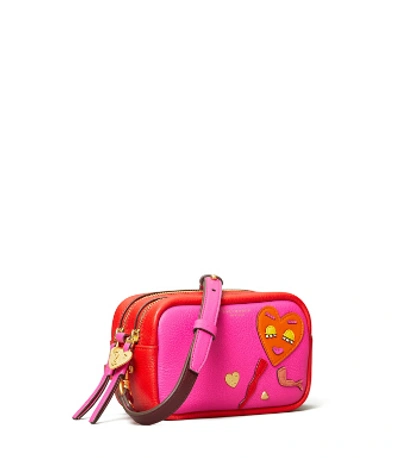 Shop Tory Burch Perry Patchwork Hearts Mini Bag In Brilliant Red/crazy Pink