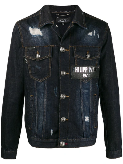 Shop Philipp Plein Destroyed Denim Jacket In Blue