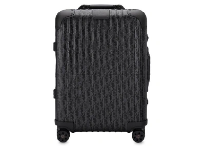 Pre-owned Dior X Rimowa 4-wheel Cabin Suitcase Aluminium  Oblique Black