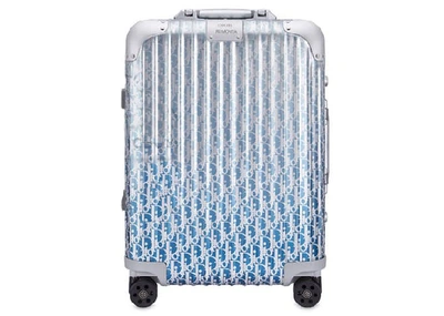 Pre-owned Dior X Rimowa 4-wheel Cabin Suitcase Aluminium  Oblique Blue Gradient