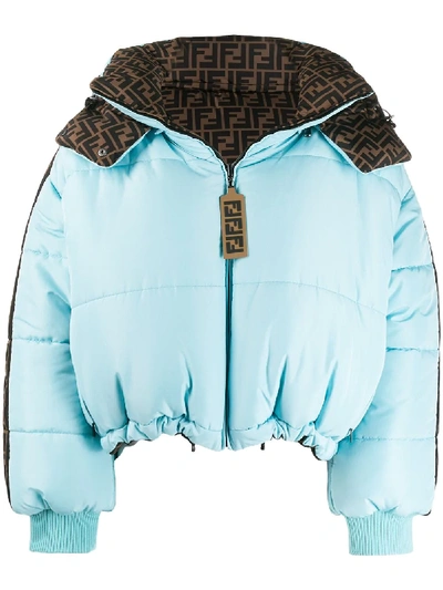 Shop Fendi Ff Logo Reversible Puffer Jacket In Blue