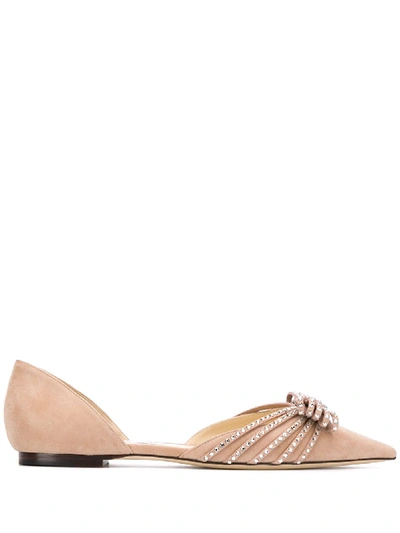 Shop Jimmy Choo Kaitence Crystal-embellished Ballerina Shoes In Pink