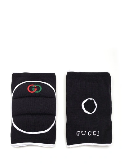 Shop Gucci Embroidered Logo Knee Pads In Black