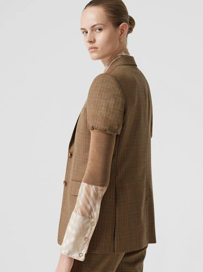 Shop Burberry Knitted Sleeve Houndstooth Check Wool Tailored Jacket In Fawn