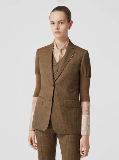 BURBERRY Knitted Sleeve Houndstooth Check Wool Tailored Jacket