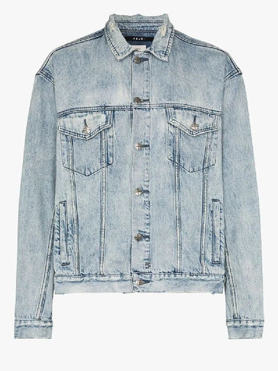 Shop Ksubi Acid Wash Distressed Denim Jacket In Blue